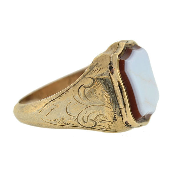 Victorian Sterling Gilt & Agate Signet Locket Ring