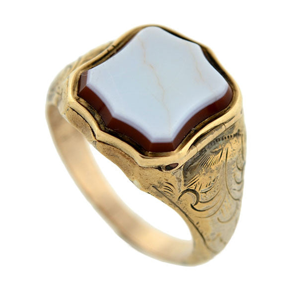 Victorian 10K Agate Signet Locket Ring