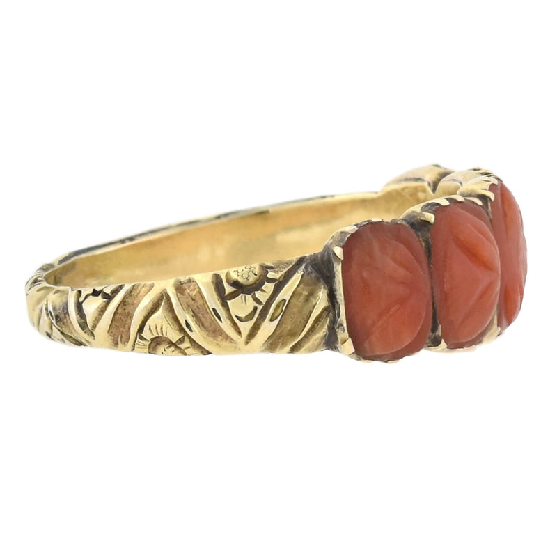 Victorian 12kt Hand Carved Coral 5-Stone Ring
