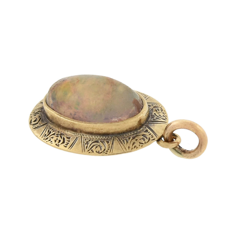 Art Nouveau 14kt Etched Frame + Boulder Opal Conversion Pendant