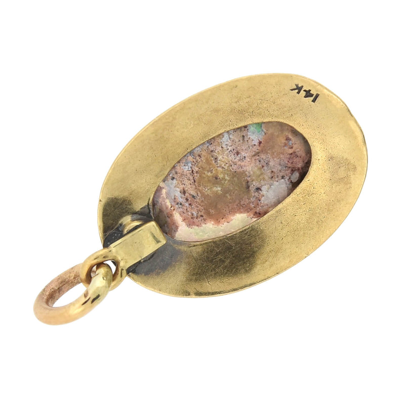 Art Nouveau 14kt Etched Frame + Boulder Opal Conversion Pendant