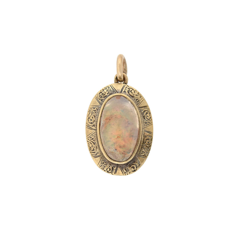 Art Nouveau 14kt Etched Frame + Boulder Opal Conversion Pendant