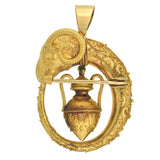 Victorian 18kt Etruscan Ram's Head + Urn Pin/Pendant