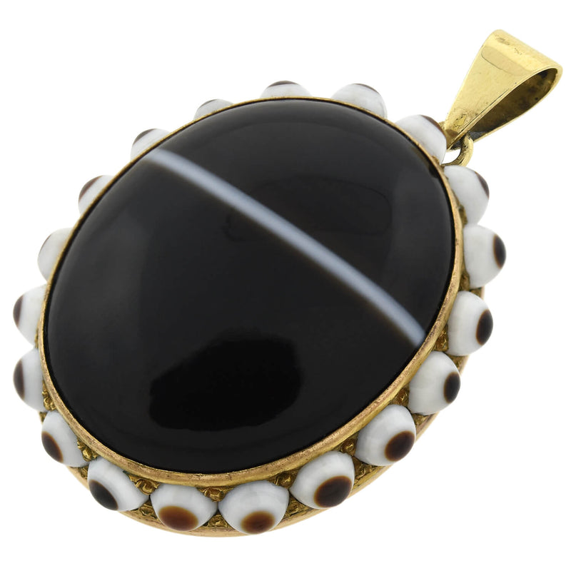 Victorian Large Gold-Filled Banded Agate Pendant