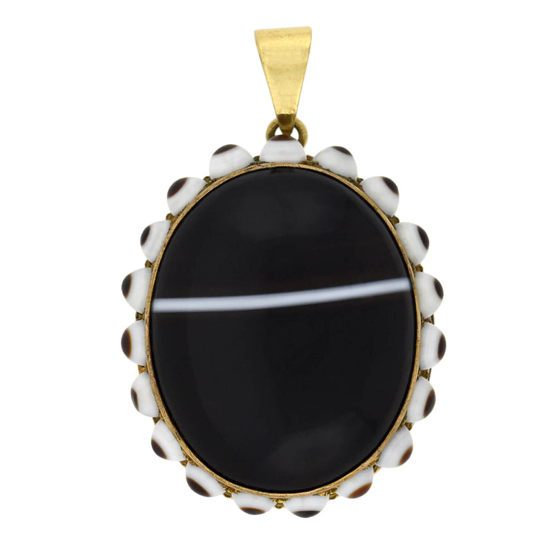Victorian Large Gold-Filled Banded Agate Pendant