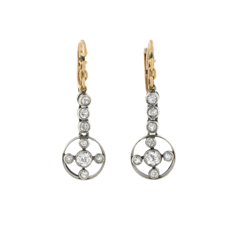 Victorian 14kt/Sterling Mine Cut Diamond Dangle Earrings 1.10ctw