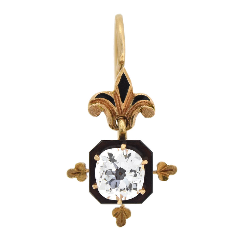 Victorian 14kt Petite Carved Onyx + French Paste Earrings