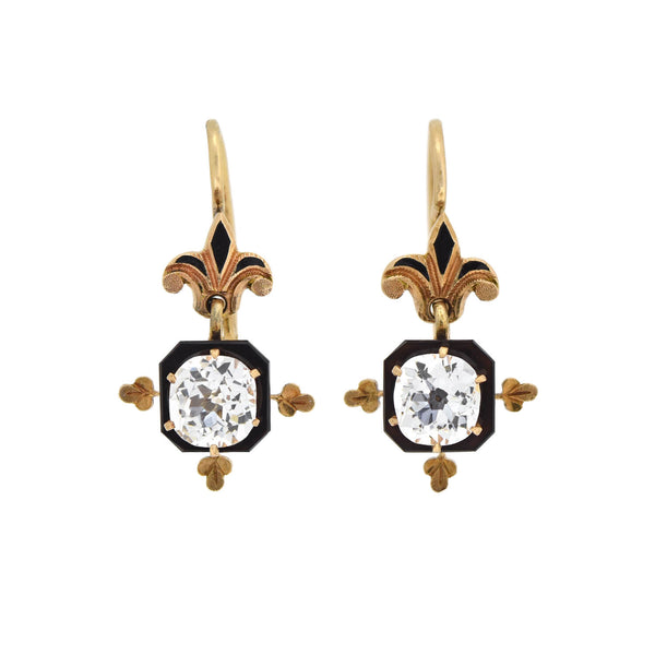 Victorian 14kt Petite Carved Onyx + French Paste Earrings