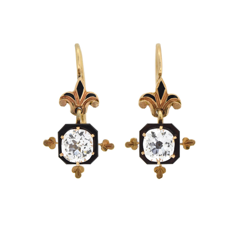 Victorian 14kt Petite Carved Onyx + French Paste Earrings