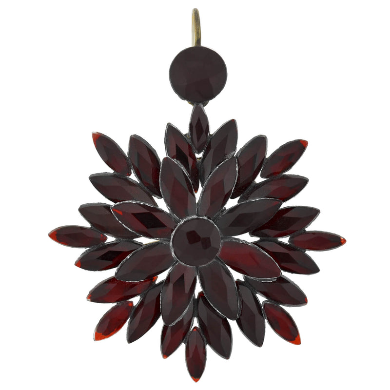 Victorian Brass Red Vauxhall Glass Starburst Earrings