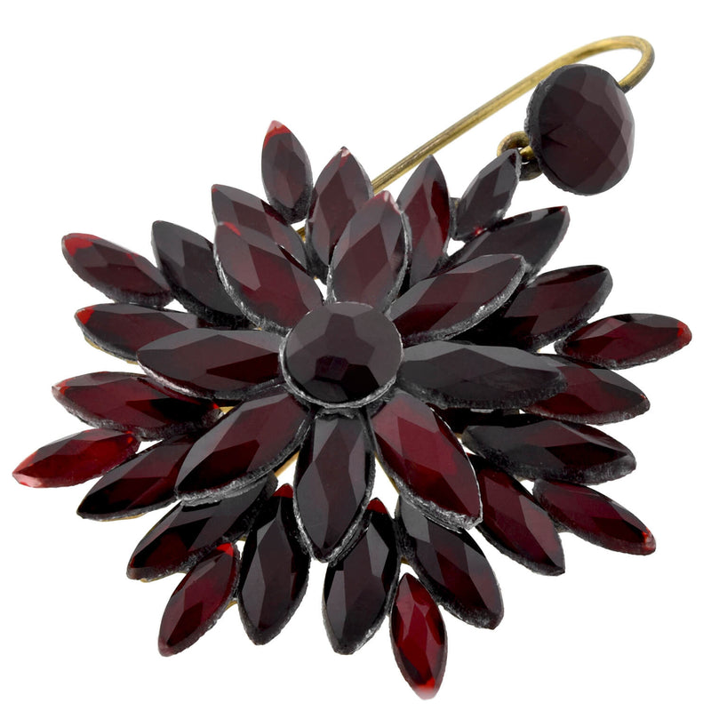 Victorian Brass Red Vauxhall Glass Starburst Earrings