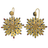 Victorian Brass Red Vauxhall Glass Starburst Earrings
