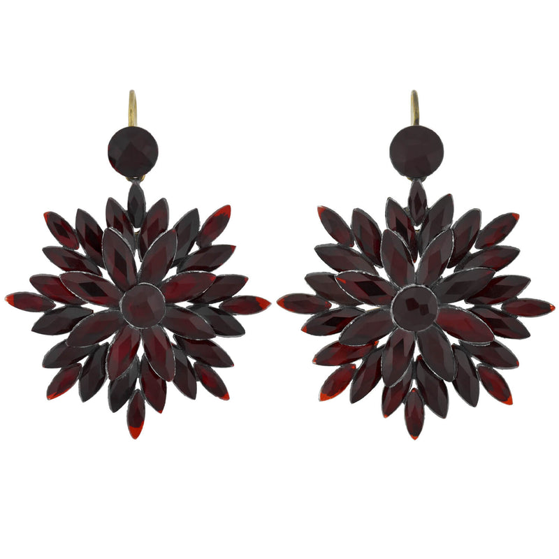 Victorian Brass Red Vauxhall Glass Starburst Earrings