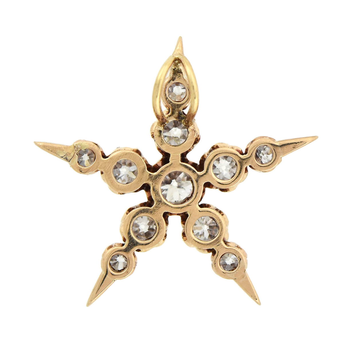 Victorian 14kt Mine Cut Diamond 5-Point Star Pendant 0.80ctw