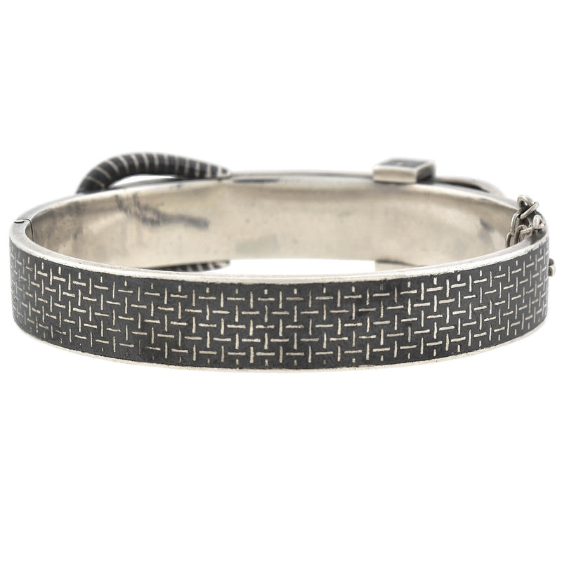 Victorian Sterling Silver Niello Basketweave Motif Buckle Bracelet