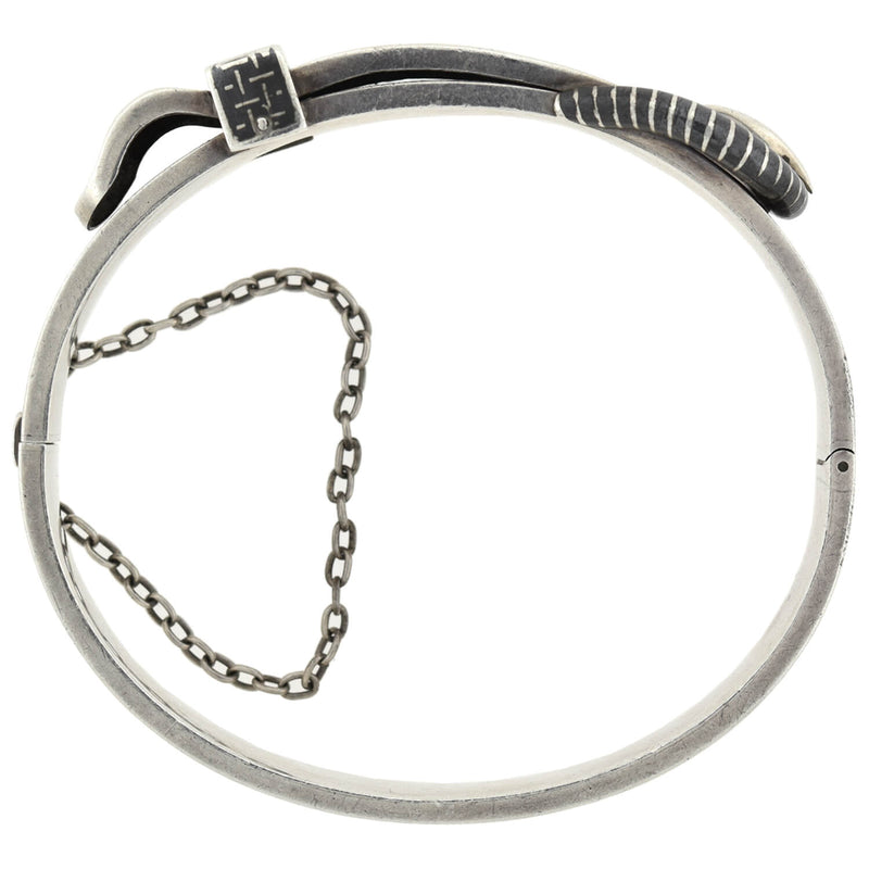 Victorian Sterling Silver Niello Basketweave Motif Buckle Bracelet