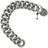 Victorian Sterling Repousse Large Link Bracelet with Padlock Heart Clasp