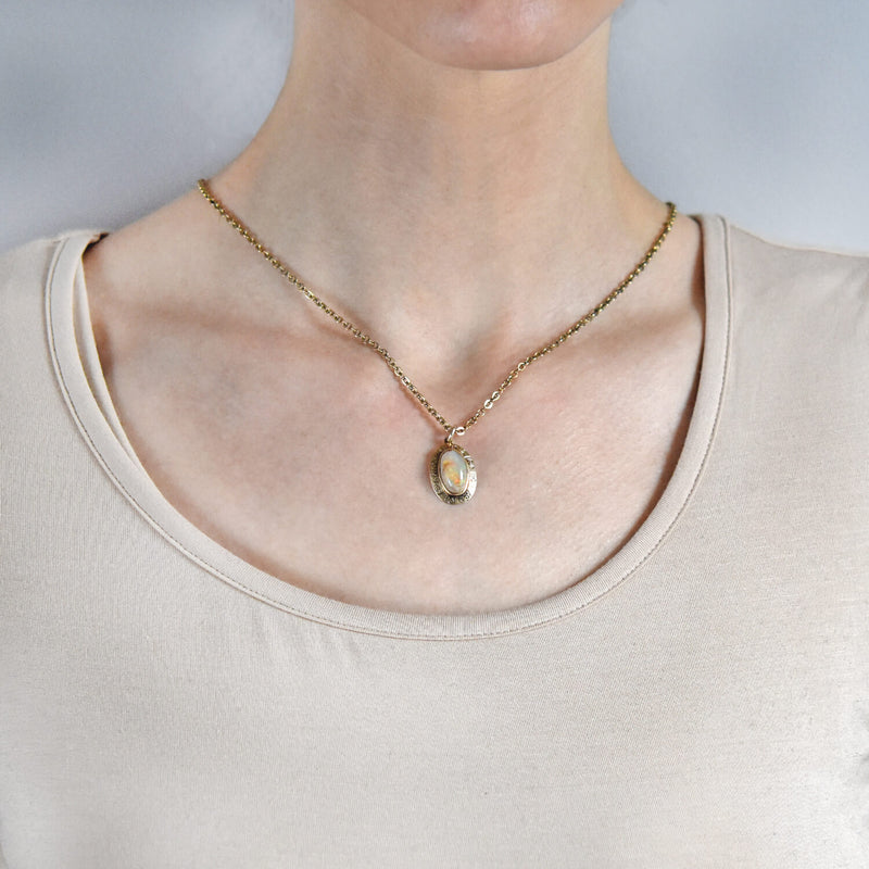 Art Nouveau 14kt Etched Frame + Boulder Opal Conversion Pendant