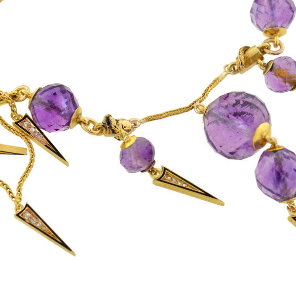 Victorian Amethyst & Diamond Enameled Festoon Necklace