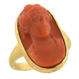 Victorian 18kt Carved Natural Coral Cameo Ring