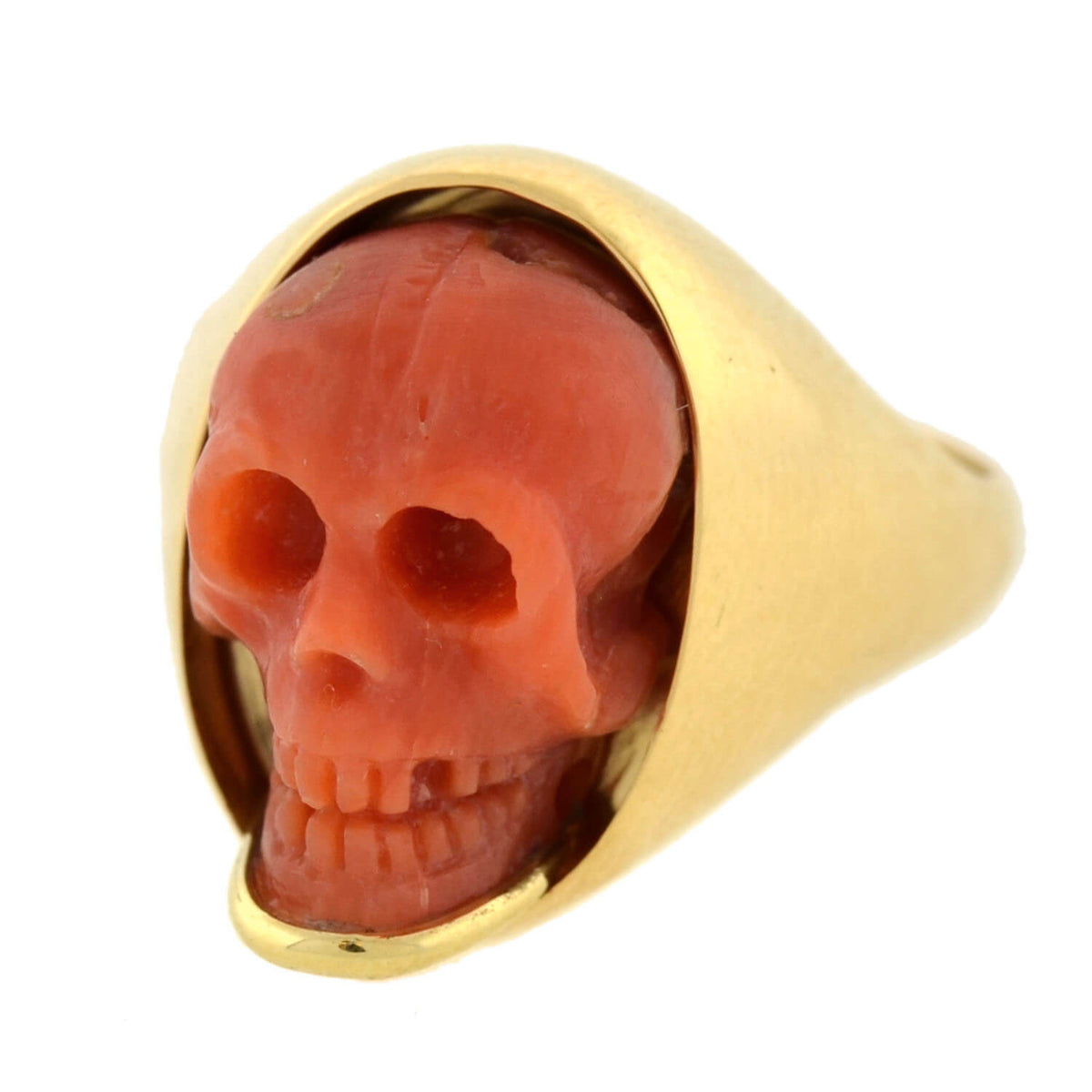 Victorian 18k Hand Coral Skull Ring