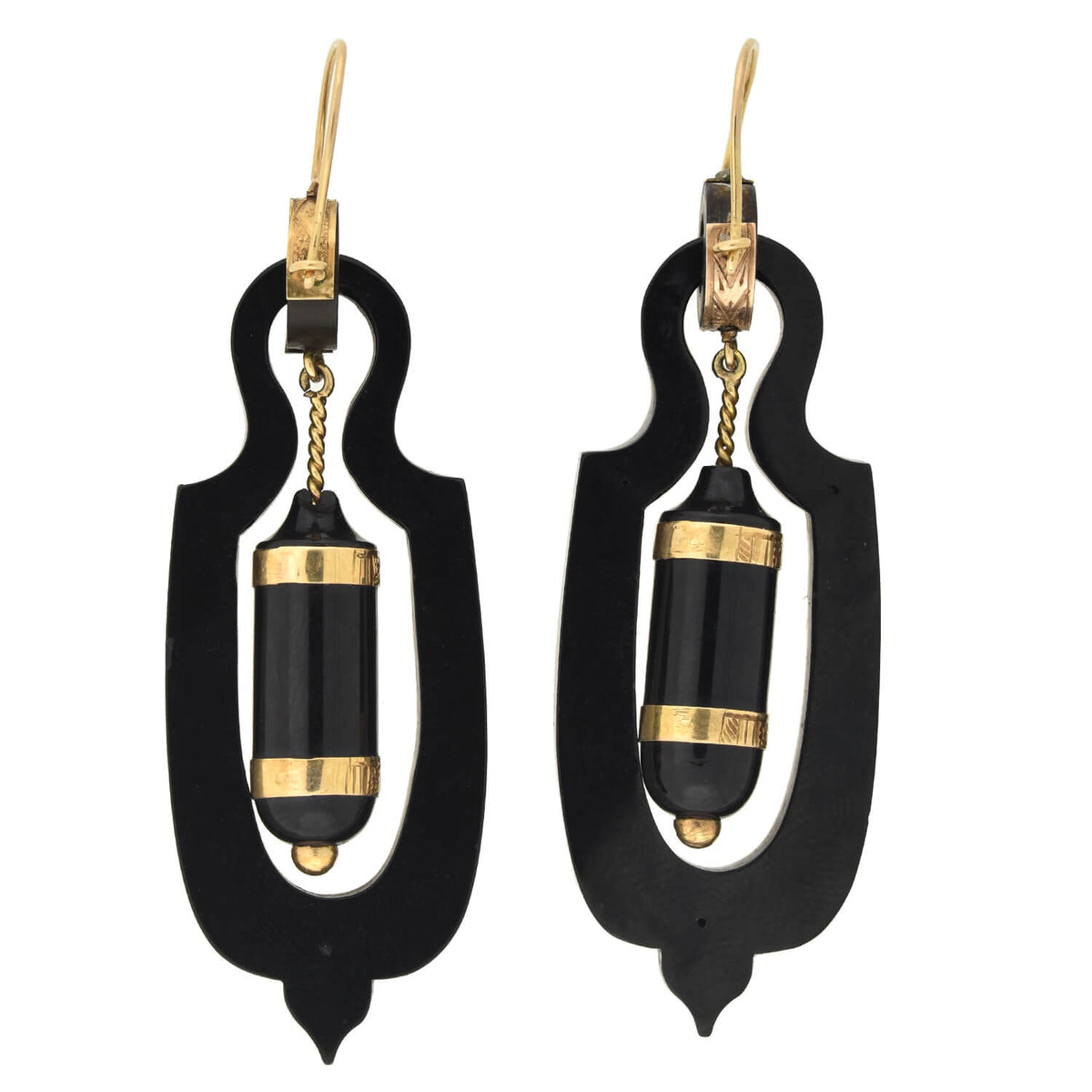 Victorian 18kt Large Hand-Carved Jet Urn Earrings