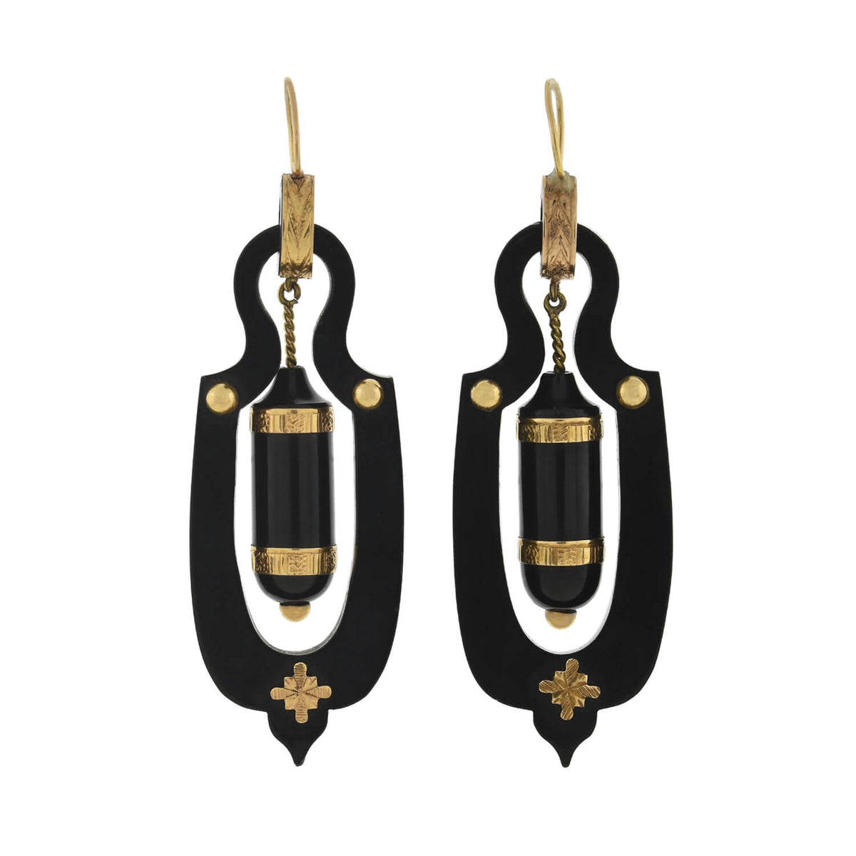 Victorian 18kt Large Hand-Carved Jet Urn Earrings
