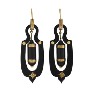 Victorian 18kt Large Hand-Carved Jet Urn Earrings