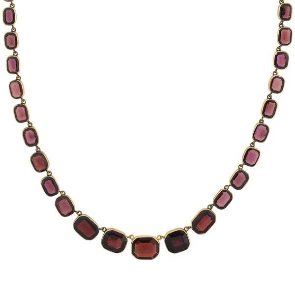 Victorian 14kt Faceted Garnet Link Collar Necklace 15.5"