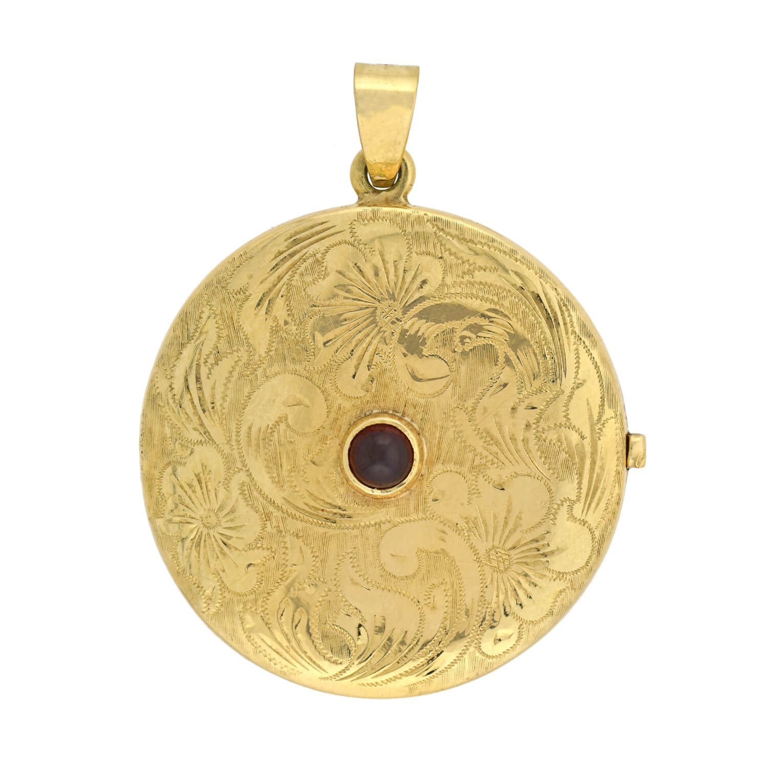 Victorian Large 14kt Etched Gold + Cabochon Garnet Locket