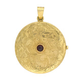 Victorian Large 14kt Etched Gold + Cabochon Garnet Locket
