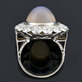 Victorian Revival Retro 14kt Large Moonstone Diamond Cluster Ring