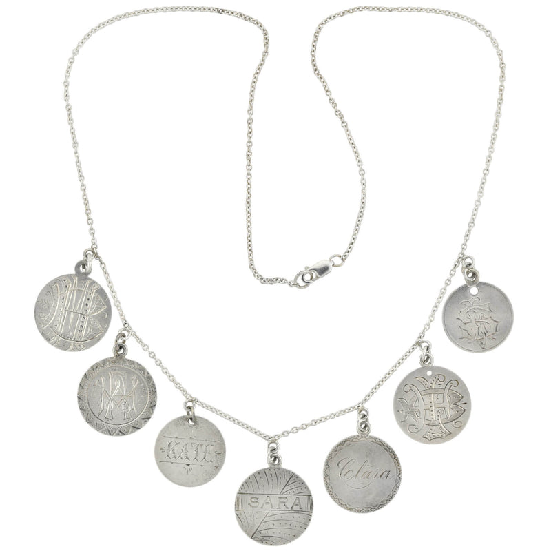 Victorian Sterling Silver Love Token Coin Compilation Necklace