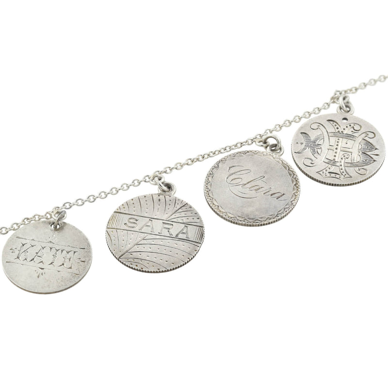 Victorian Sterling Silver Love Token Coin Compilation Necklace
