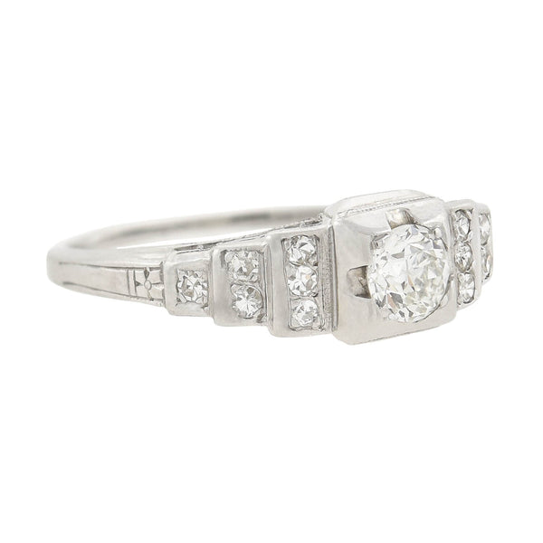 Art Deco 18kt Diamond "Step Up" Engagement Ring 0.37ct center