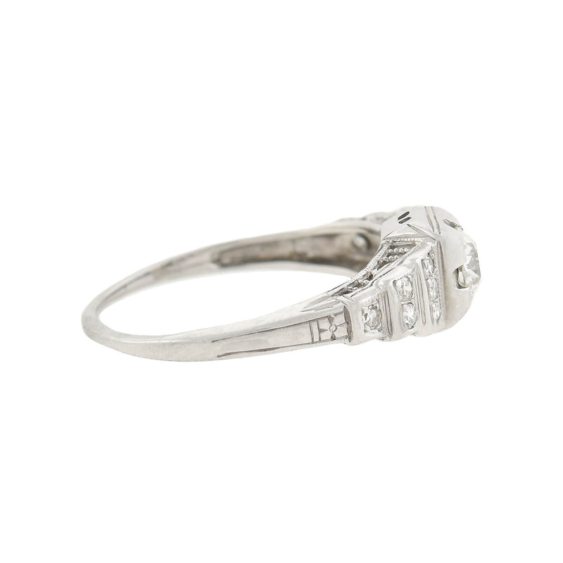 Art Deco 18kt Diamond "Step Up" Engagement Ring 0.37ct center