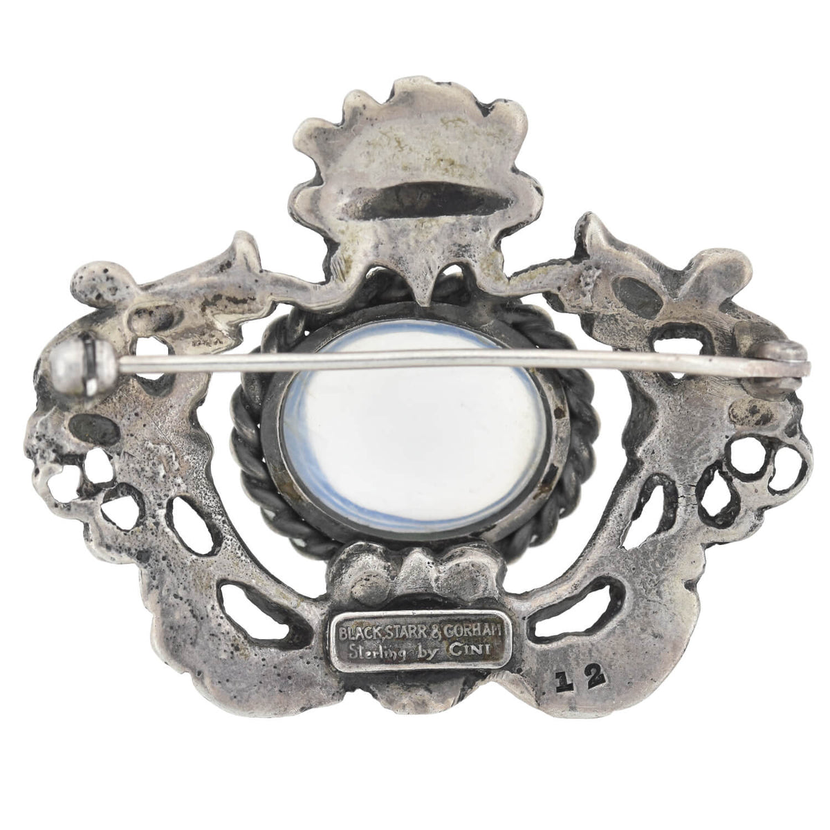 BLACK, STARR & GORHAM + CINI Vintage Sterling Silver Moonstone Griffin Pin