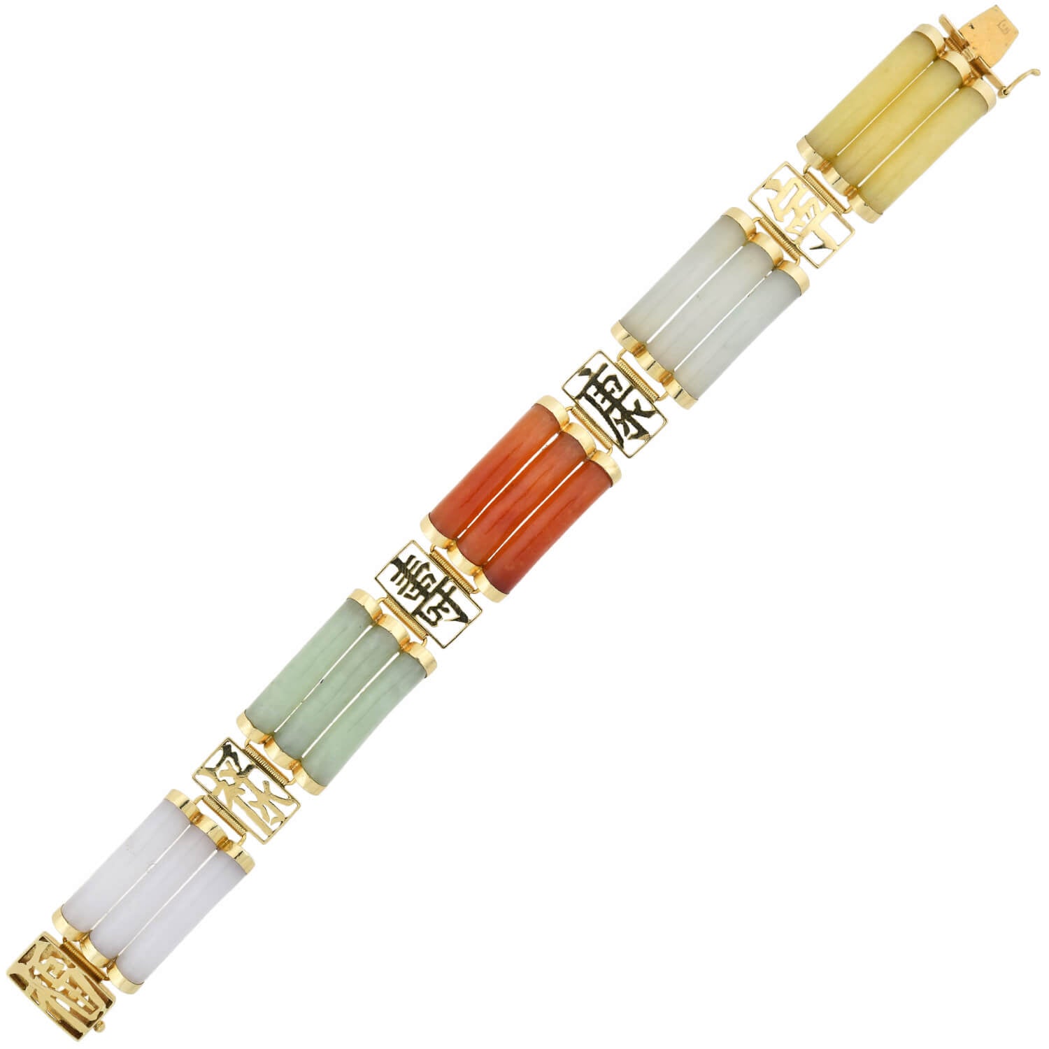 Vintage 14kt Carved Multi-Colored Jade Link Bracelet