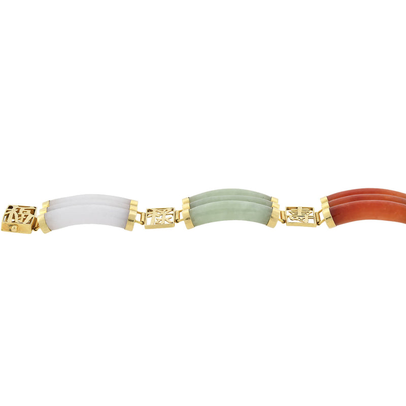 Vintage 14kt Carved Multi-Colored Jade Link Bracelet