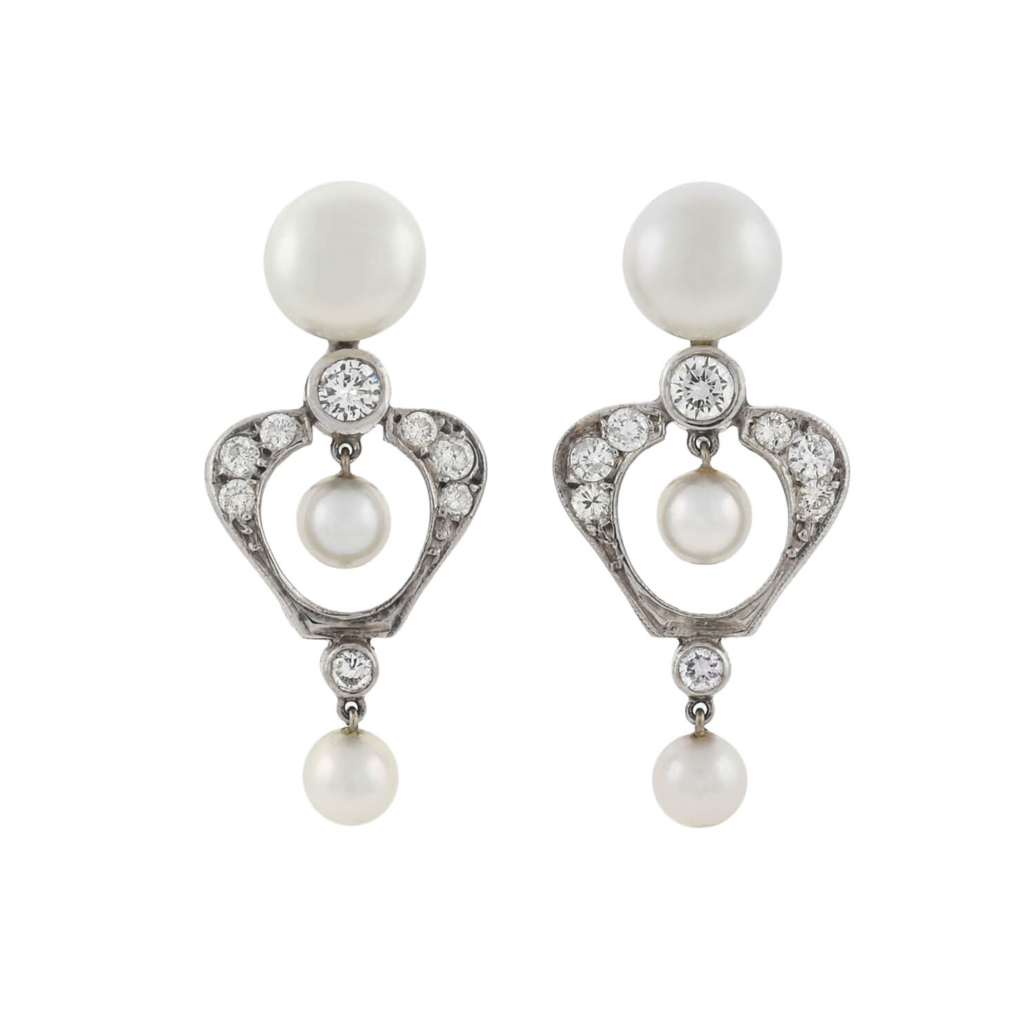Vintage 14kt Gold Diamond + Pearl Earrings
