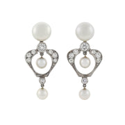 Vintage 14kt Gold Diamond + Pearl Earrings