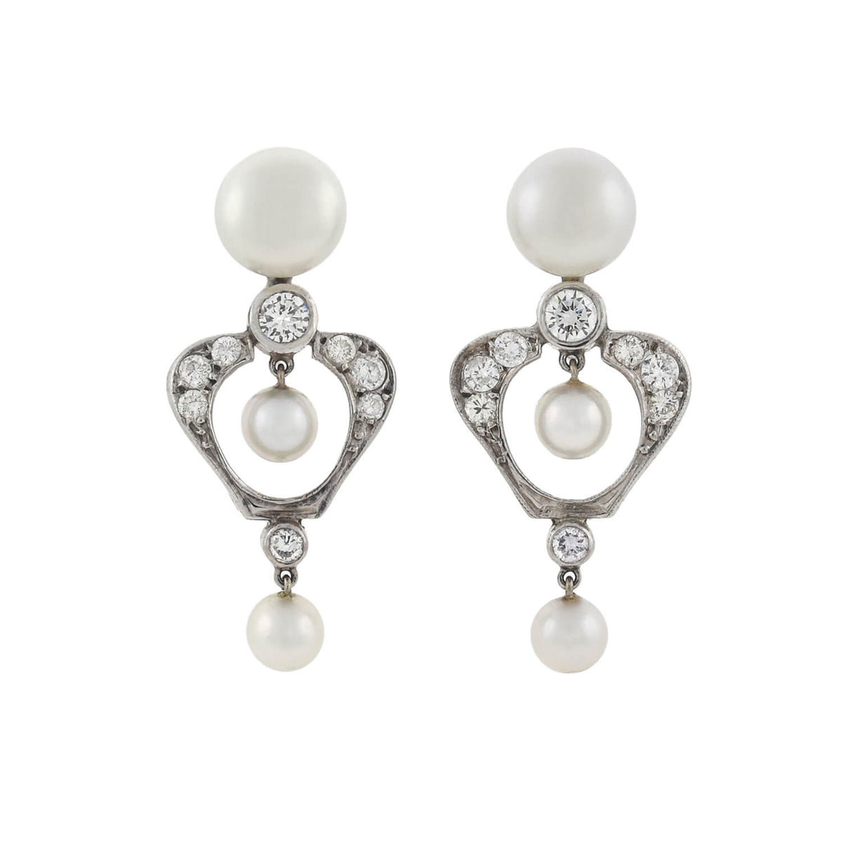 Vintage 14kt Gold Diamond + Pearl Earrings