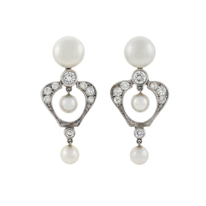 Vintage 14kt Gold Diamond + Pearl Earrings