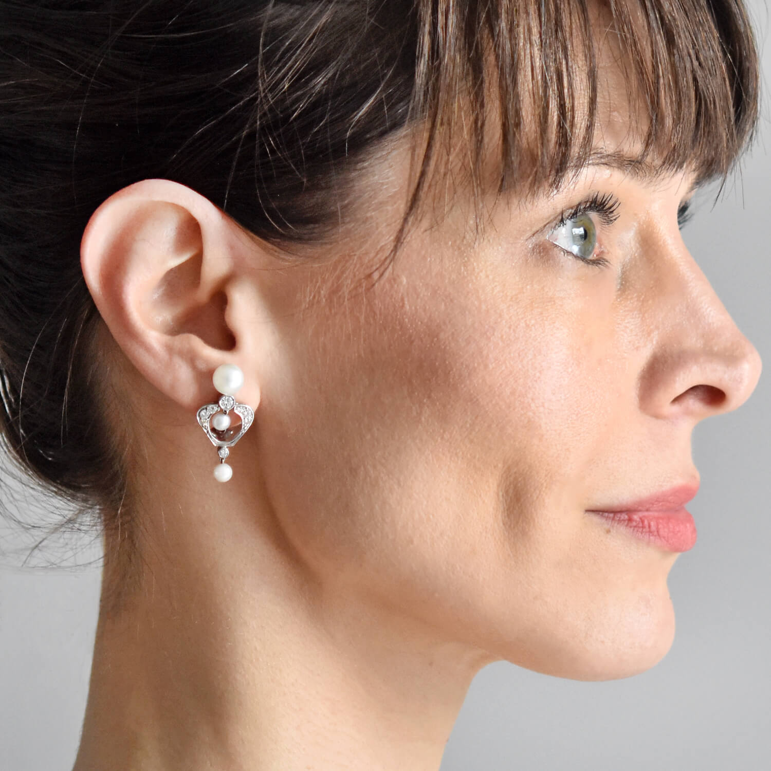 Vintage 14kt Gold Diamond + Pearl Earrings