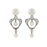 Vintage 14kt Gold Diamond + Pearl Earrings