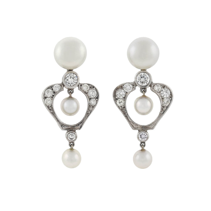 Vintage 14kt Gold Diamond + Pearl Earrings