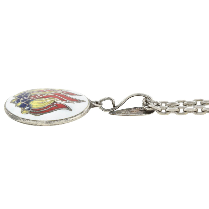 Vintage Sterling Enameled Aries + Fire Sign Double-Sided Pendant Necklace