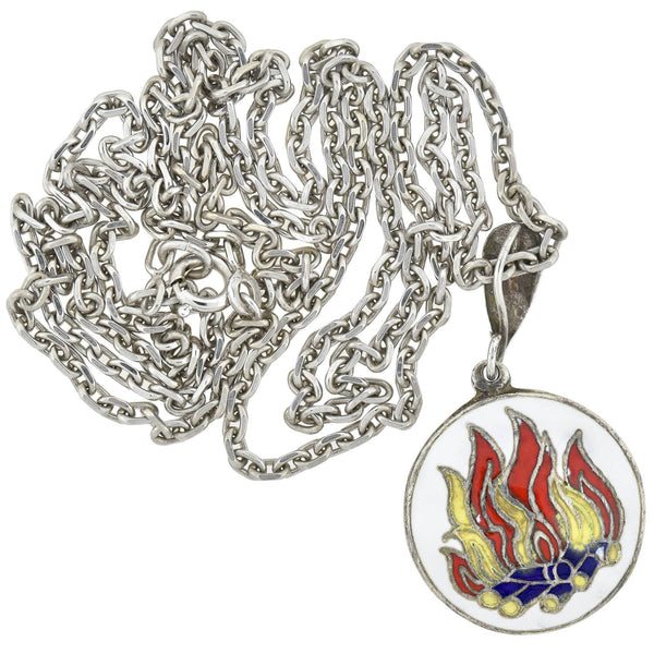 Vintage Sterling Enameled Aries + Fire Sign Double-Sided Pendant Necklace