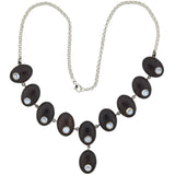 Vintage Sterling Silver Wood + Moonstone Link Necklace 16"