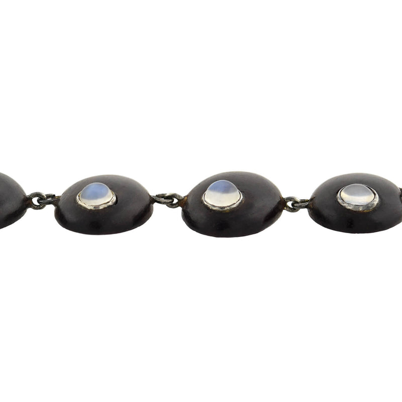 Vintage Sterling Silver Wood + Moonstone Link Necklace 16"
